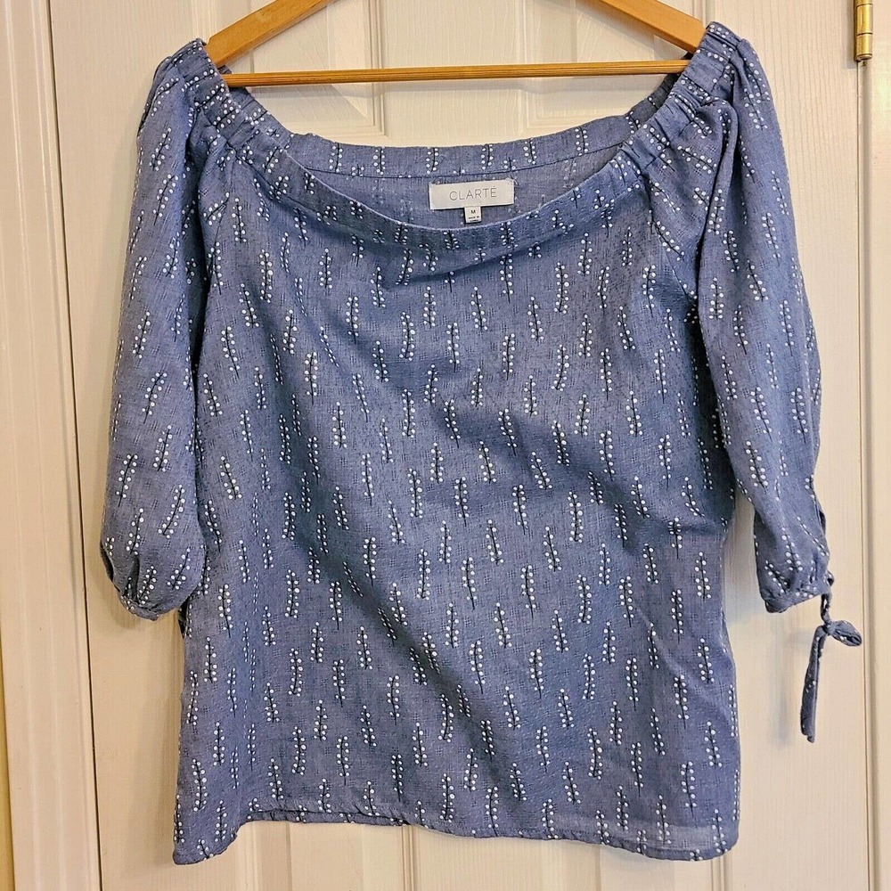 Clarte Simone Textured Off Shoulder Top 3/4 Sleeve Boho Chic Cotton Blouse - MED